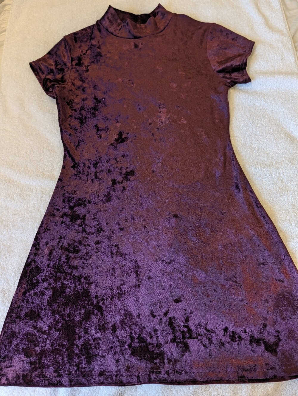 Vintage Joule Plum Crushed Velvet Mock Neck Mini Dress Size S 90s Whimsigoth